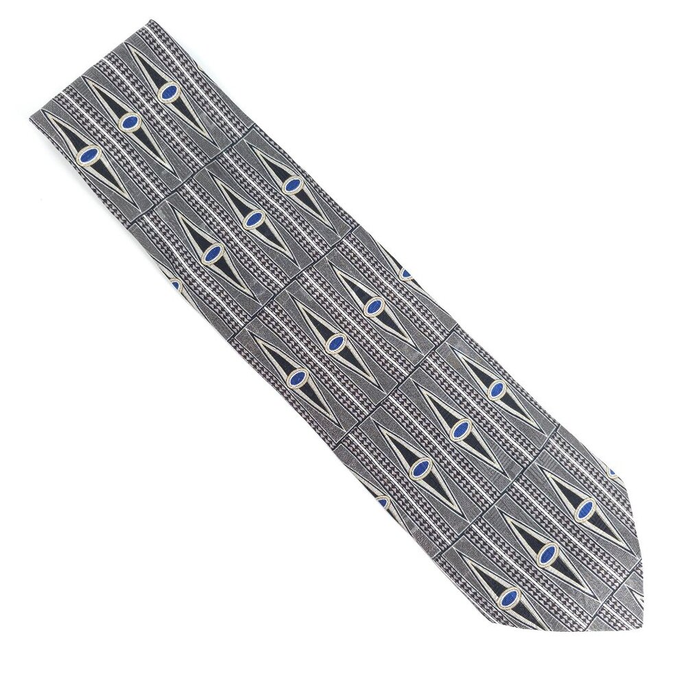 Zylos George Machado Men Necktie 100% Silk Gray Black Blue Size 58x4 - NWOT